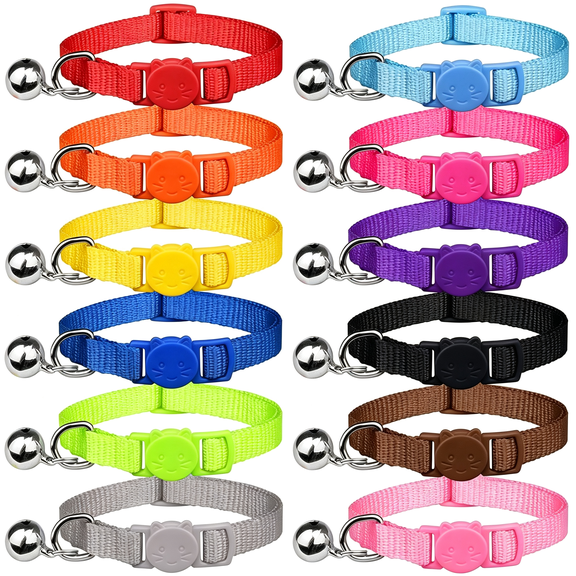 GASTROPOD 12 Pcs Breakaway Cat Collars with Bell Colorful Soft Safety Buckle Cat Collars Adjustable Breakaway Kitten Collars Safety Collars for Cats Cat Collar with Bells