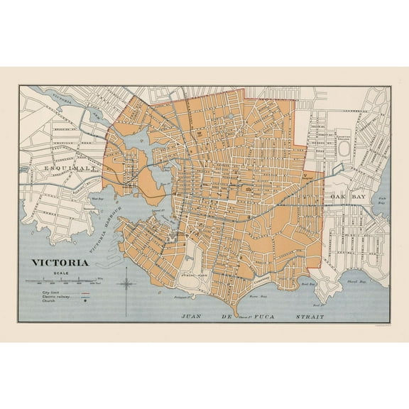 Historic Map - Victoria Canada - Chalifour 1915 - Vintage Wall Art
