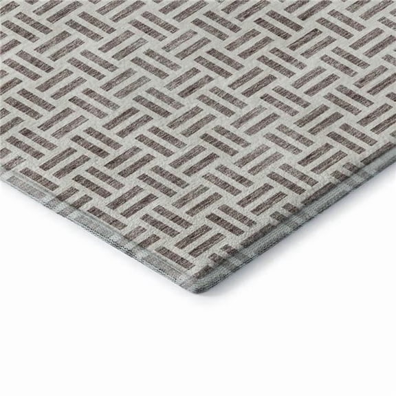 HomeRoots 677277 8 x 10 ft. Taupe & Ivory Geometric Transitional Washable Machine Made Rectangle Area Rug with UV Protection