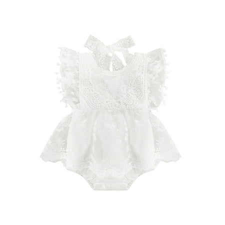 

Summer Autumn Infant Romper Baby Fly Sleeve Lace Tie Up Jumpsuit