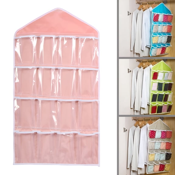 LAMIRO 16 Pockets Clear Over Door Hanging Bag Shoe Rack Hanger Underwear Socks Bra Closet Storage Organizer