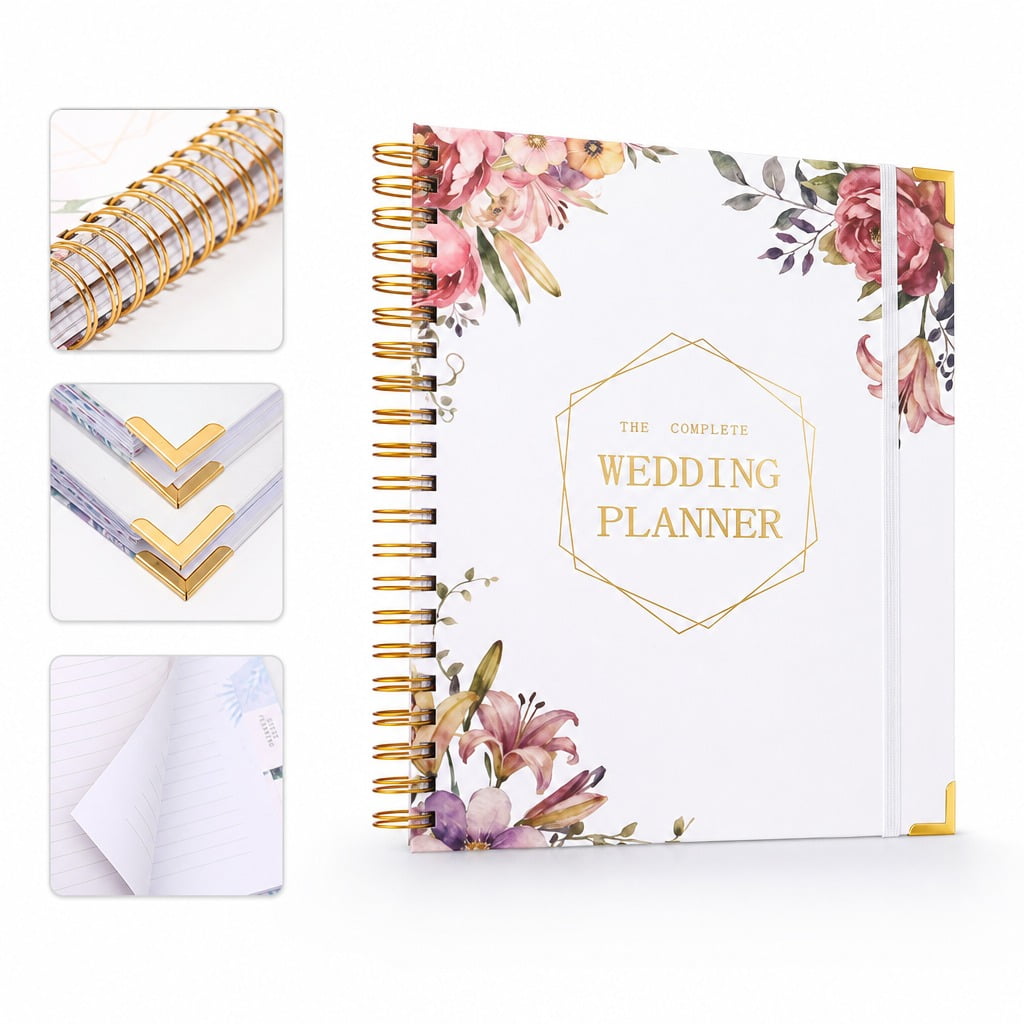 Wedding Planner Notebook, Spiral-Bound Bride Planning Journal with Peony Design, Complete Wedding Organization Book for Brides
