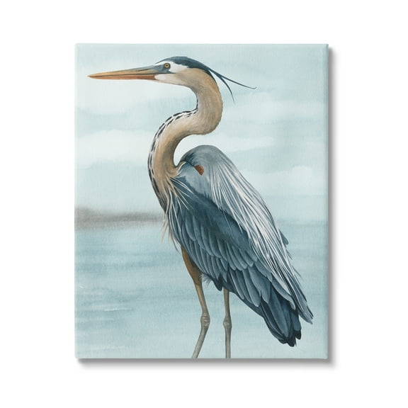 Stupell Industries Heron Bird on Beach Animals & Insects Painting Gallery Wrapped Canvas Print Wall Art, 16 x 20