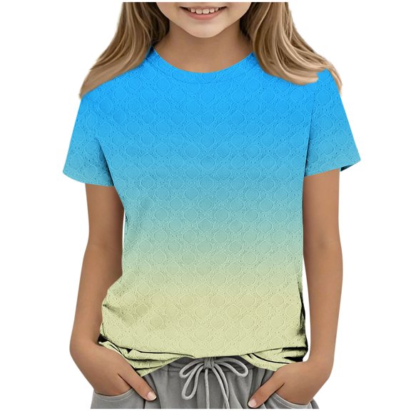 Zpanxa Girls T Shirts Polka Dot Print Crew Neck Short Sleeve Allover Graphic Tee for Summer Casual