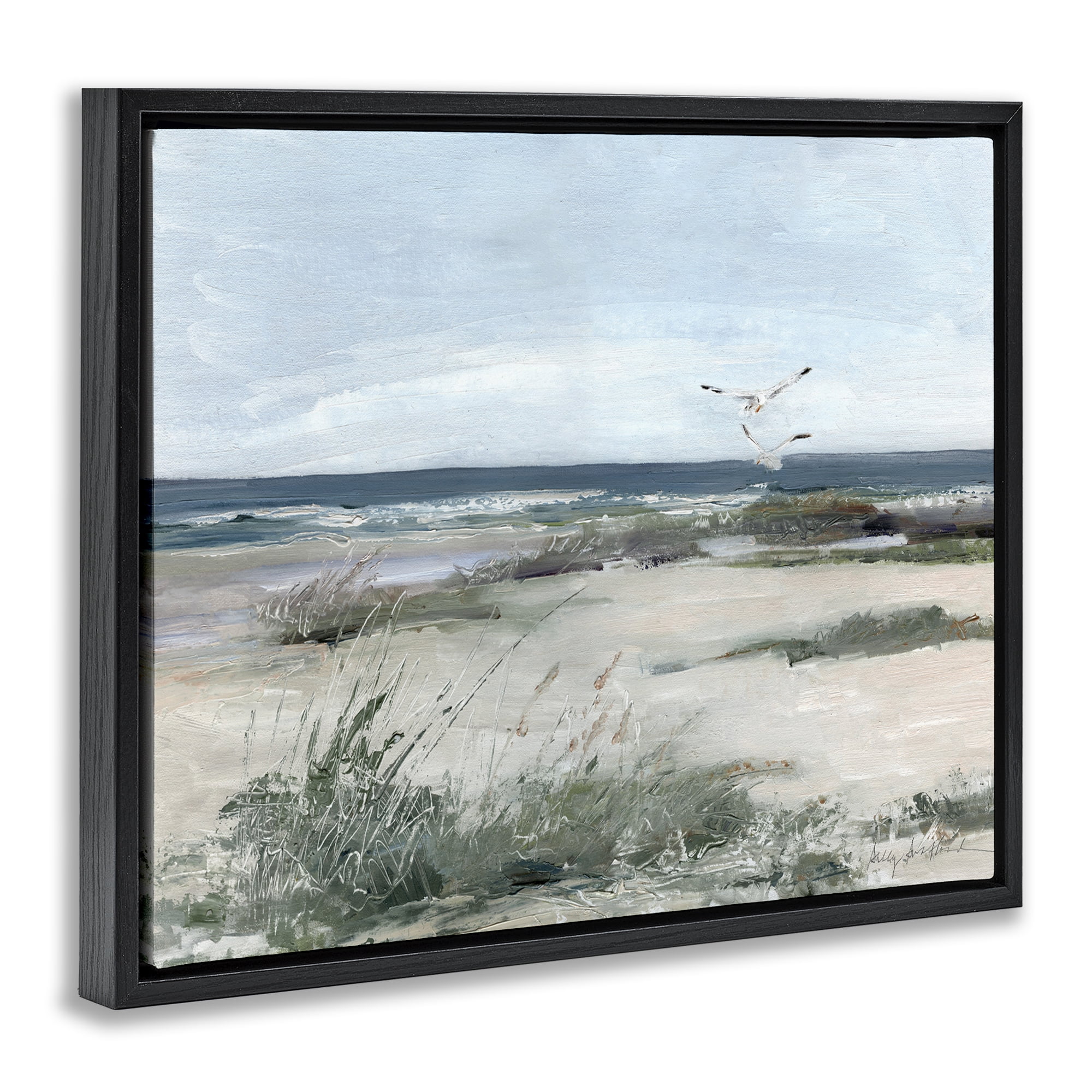Stupell Industries Seagull Pair over Waves Black Framed Floater Canvas Wall Art, design by Sally Swatland
