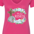 thumbnail image 4 of Inktastic Easter He Has Risen with Cross and Flowers Women's V-Neck T-Shirt, 4 of 5