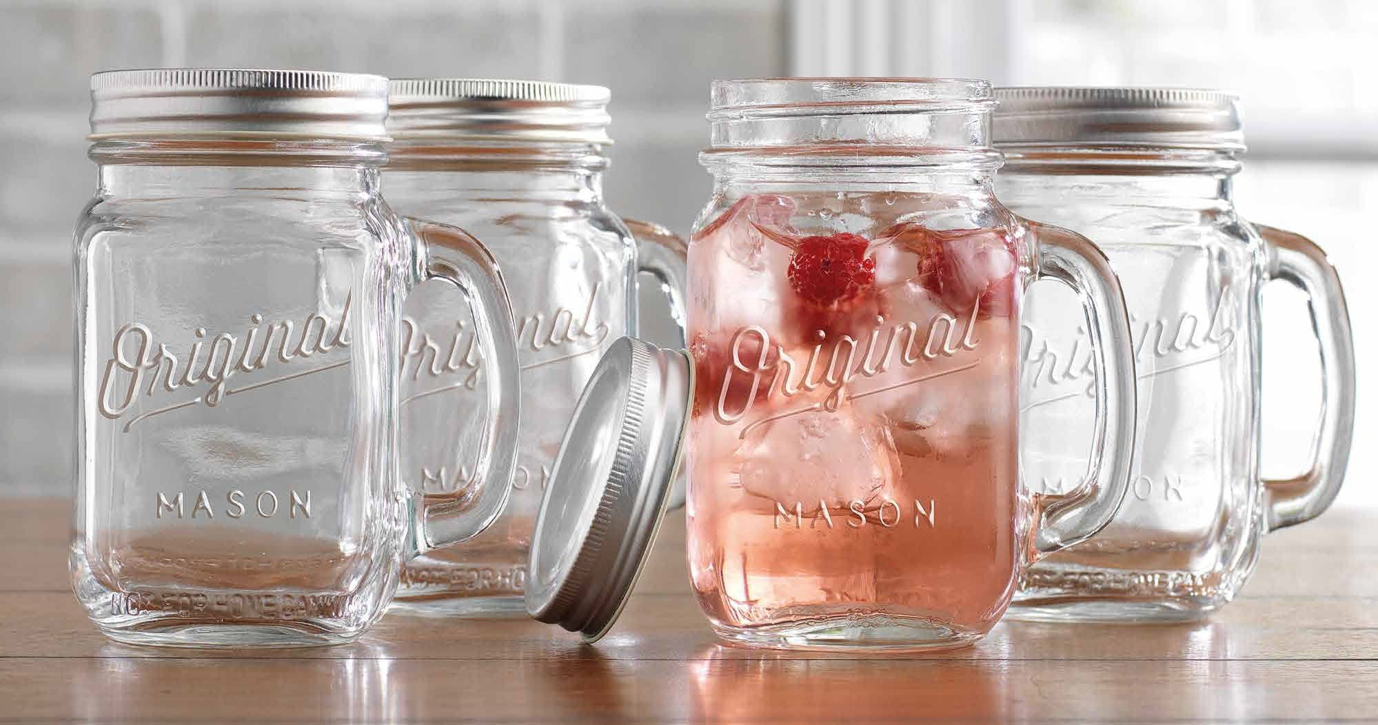 Mason Drinking Jars – Set of 6 Ice Cold Drinking Glass Jar with Lid – 15 Oz