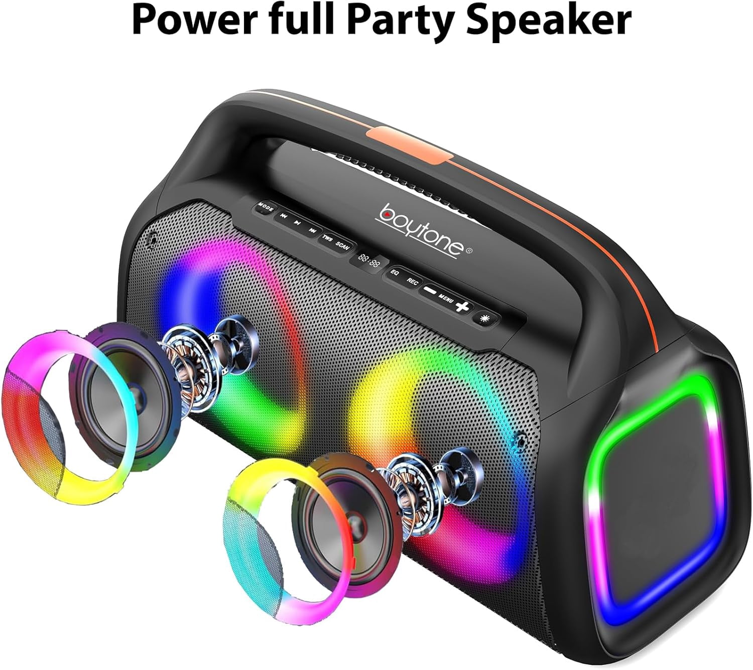 Boytone BT-61K Bluetooth Karaoke Machine Speaker System with LED DJ Lights, VHF Wireless Microphones, Remote Control, 60W Powerful Speaker, TF Card/USB, TWS, for Indoor/Outdoor Events