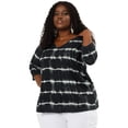 thumbnail image 4 of Women's Plus Size T-shirt Tye Dye Side Slit 3/4 Sleeve Stripe Top Black 3X, 4 of 7