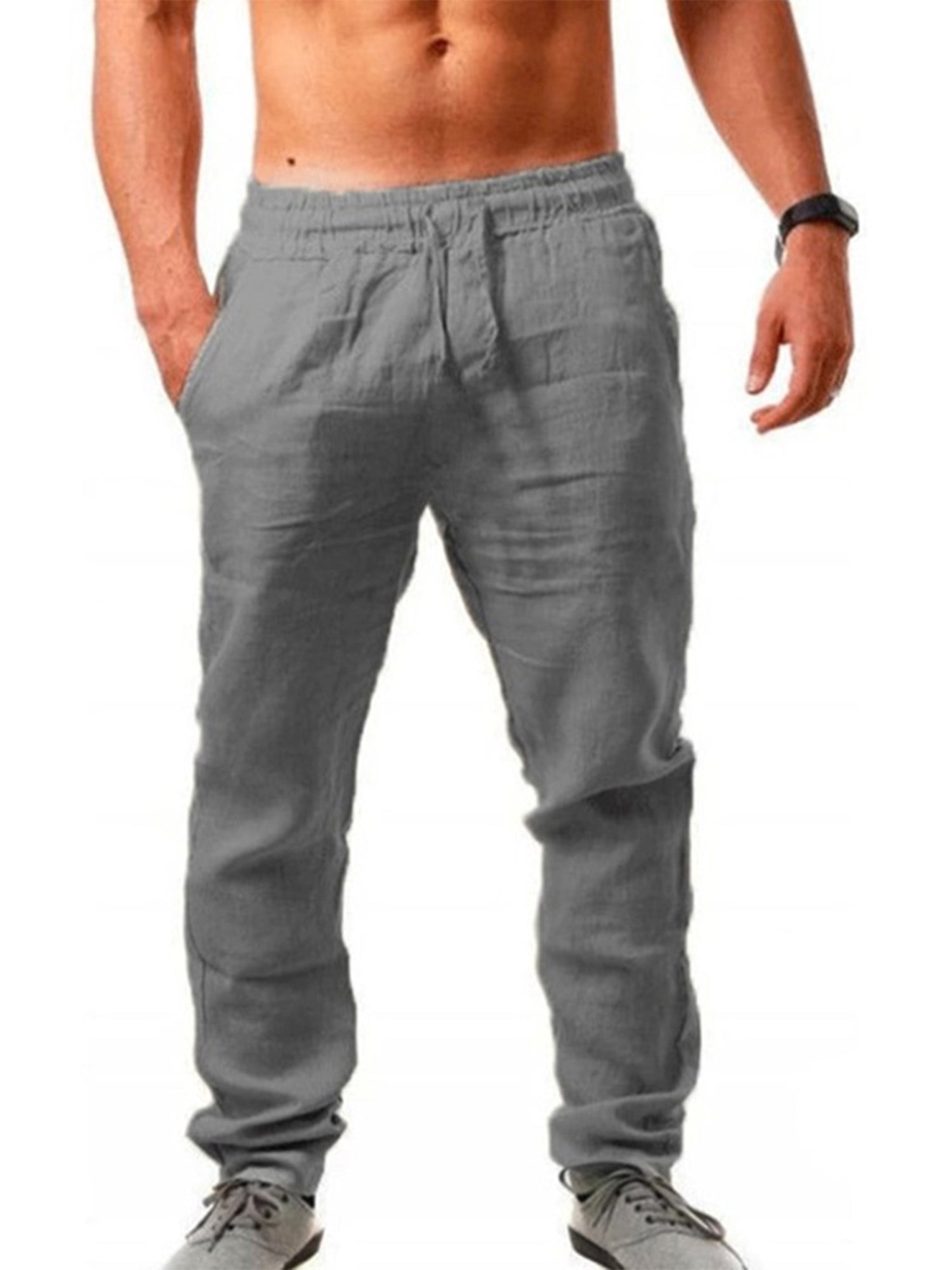 Mens Sweatpants Mens Linen Casual Lightweight Drawstrintg Elastic Waist Summer Beach Pants 
