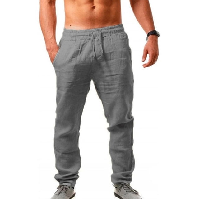Innerwin Bottoms Solid Color Men Pants Outdoor Elastic Waist Loose Trousers Gray L