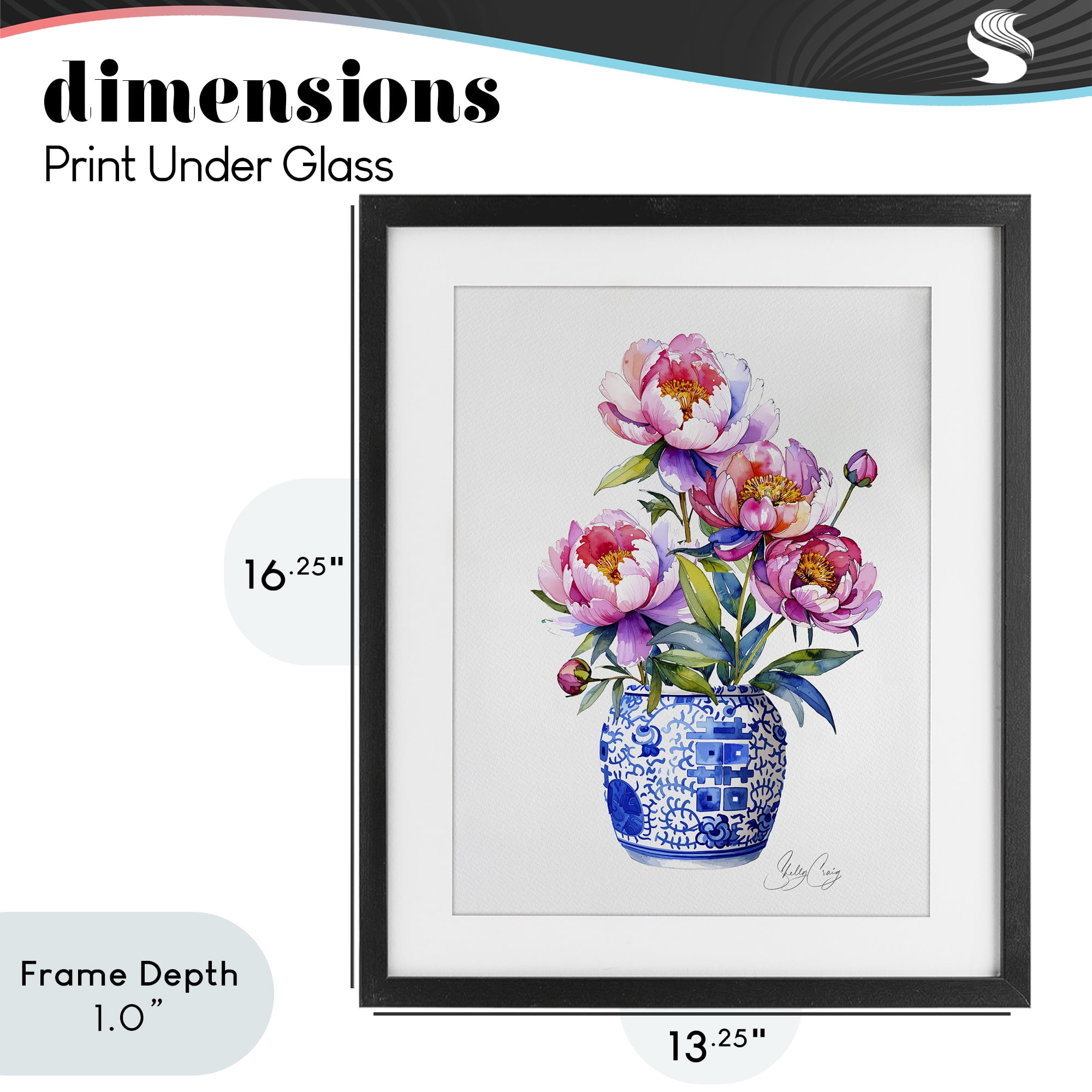 Stupell Industries Blue Dynasty Blooms Black Framed Print Under Glass, design by Shelly Craig