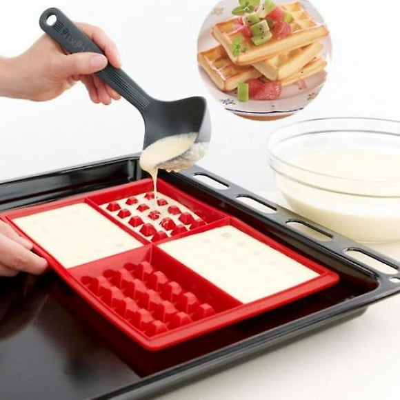 Waffle form in the oven / Silicone Baking Form - Making Waffles in the Oven Red