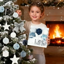 Christmas Tree Decorations, 18Pcs Frosted Sequin Christmas Ornaments Set with Star Topper, Bow, Feather Ball, Gift Box and Hanging Baubles for Elegant Holiday Tree Décor Luxury Collection