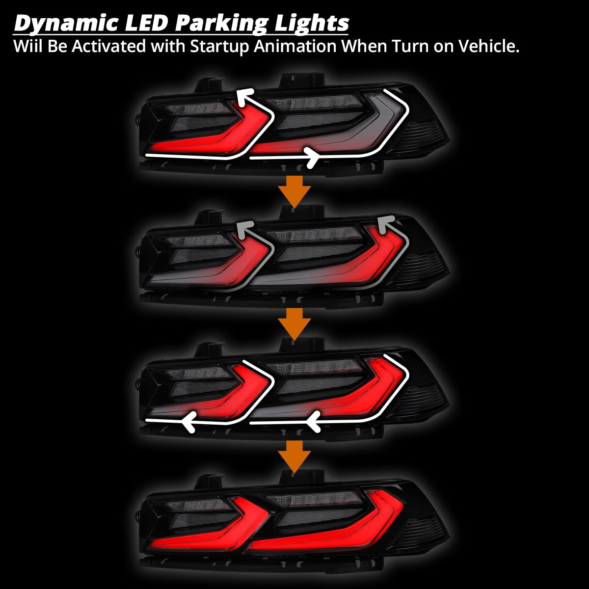 Spec-D Tuning Black Dynamic Full LED Tail Lights w/ Startup Animation Compatible with 2014-2015 Chevy Camaro, Left + Right Pair Assembly