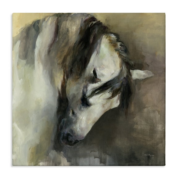 Stupell Industries Classical White Horse Animals Painting Wrapped Canvas Art Print Wall Art, 17 x 17