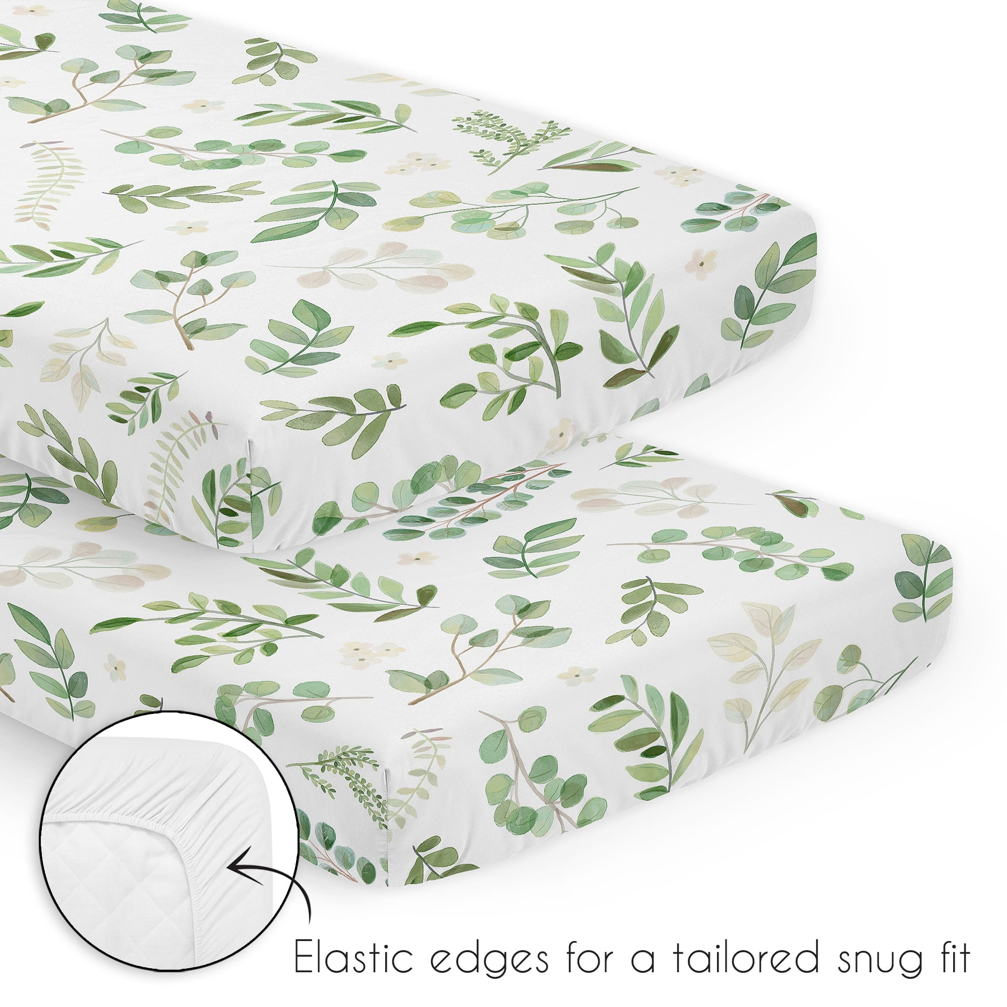 Sweet Jojo Designs Botanical Green and White 3 Piece Mini Crib Bedding Set