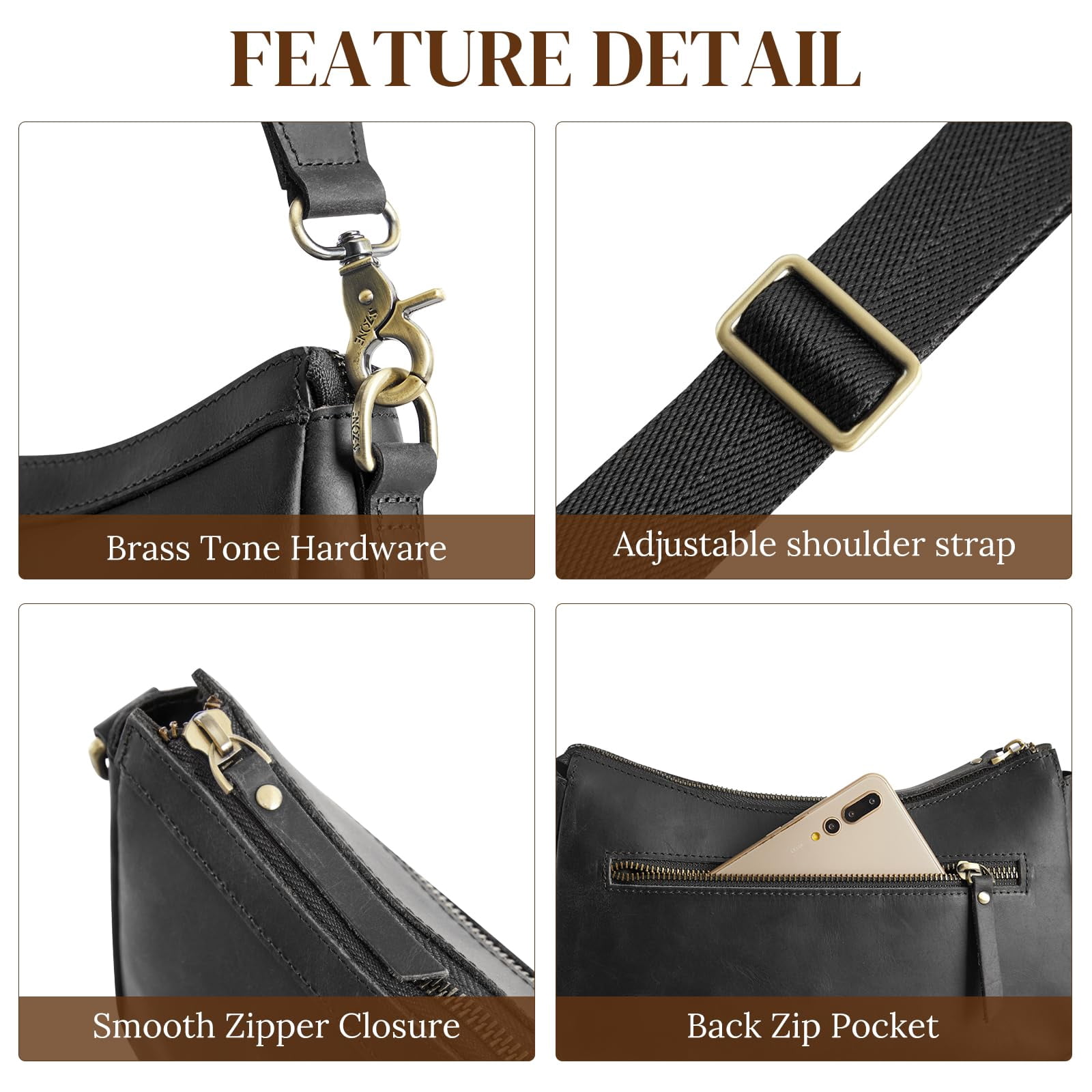 S-ZONE Leather Shoulder Bag for Women Small Crossbody Bags Hobo Purses with 2 Straps