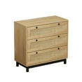 thumbnail image 5 of Aukfa 3 Drawer Dresser Nightstand with Rattan Storage Drawer for Bedroom Living Room, Walnut, 5 of 7