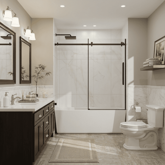 56-60"W x 58"H Frameless Sliding Bathtub Door, 1/4 Inch (6mm) Clear Tempered Glass, Matte Black