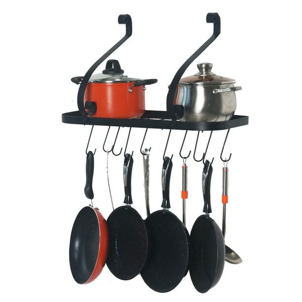 Hassch 24 Inch Kitchen Wall Mount Pot Pan Rack Metal Wall Shelf With 10
