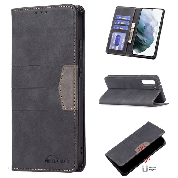 Allytech Wallet Case for Samsung Galaxy S21 FE(5G), Slim Premium PU Leather Folio Flip Kickstand Card Slots Shockproof Magnetic Anti-Scratch Bumper Shell Case for Galaxy S21 FE 6.4 inch 2022, Black