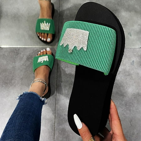 

Mishuowoti slipper for women 2023 Women s Summer Personality Rhinestone Flat Outer Wear Thick-soled sandals