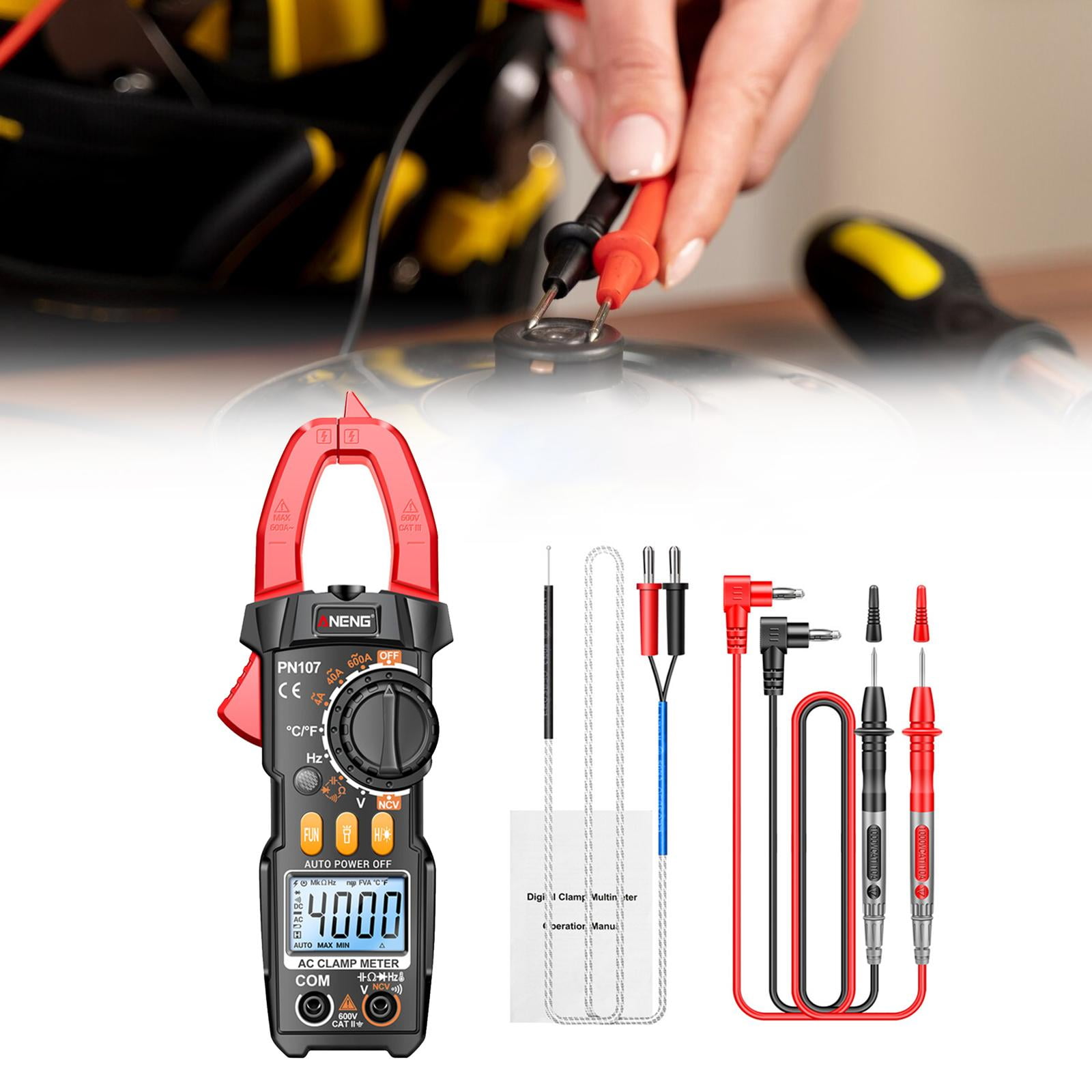 Miulika Clamp Meter Multimeter Easy Carrying Smart Tester Multifunction Sturdy Voltage Meter for Fuses Auto Circuit Troubleshooting , Red