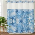 thumbnail image 3 of Starfish No Hook Shower Curtain Waterproof, Bathroom Curtains with Snap in Liners and See Through Top Window, Blue White Coastal Ocean Watercolor Hotel Style Bathtub Curtains Shower 72"Wx72"L, 3 of 8