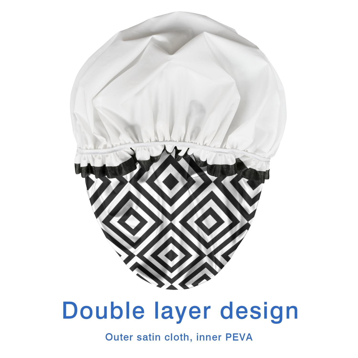 Shower Caps,Black White Square Checkered Pattern Waterproof Shower Cap for Women 4 Pieces,Double Reusable Hair Cover for Shower PEVA Elastic Stretch Hem