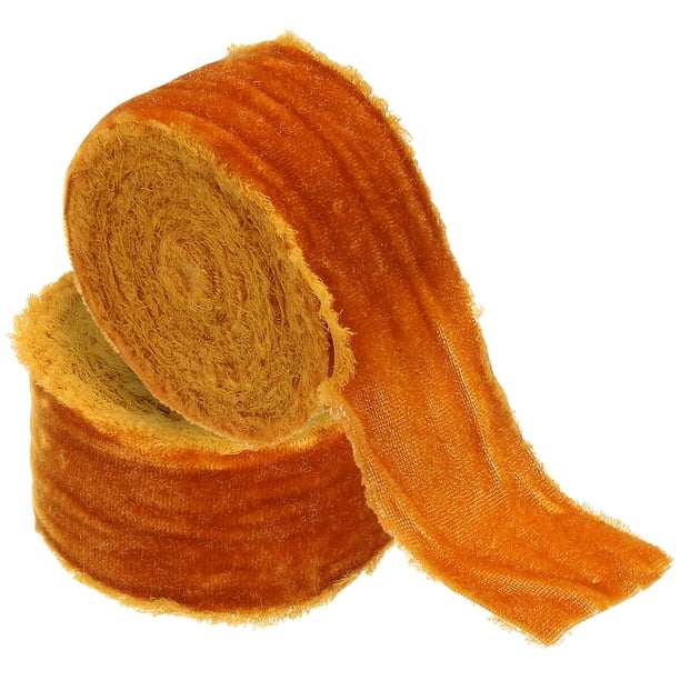 Cinta de Terciopelo para Envolver Regalos 1-1/2 Pulgadas x 3 Yardas Cintas Vintage Deshilachadas Hechas a Mano, 2 Rollos Naranja