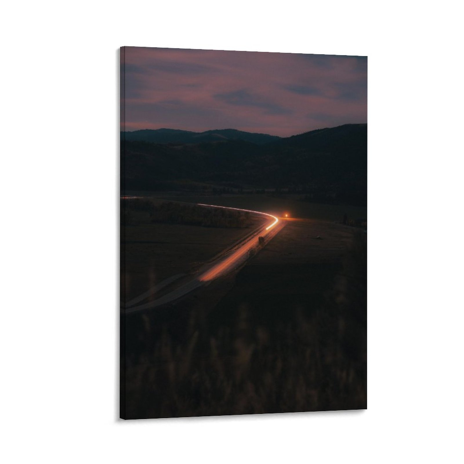 Night View of Mountain Road Canvas Wall Art Decor, Artwork Modern Home
