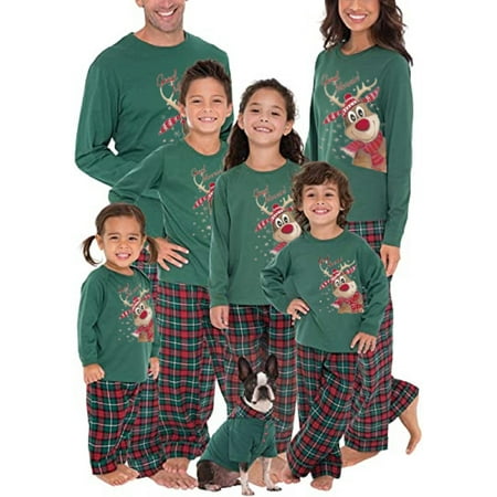 

Matching Family Pajamas Sets Christmas Pajamas Reindeer Print Long-Sleeves Tops with Plaid Pants Loungewear
