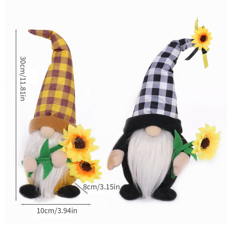 3 Pieces Summer Swedish Gnomes Decor Spring Buffalo Plaid Rustic Tiered  Tray Decorations Plush Sunflower Ornaments for Home Garden Kitchen Decor