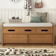 thumbnail image 2 of Rustic Storage Bench with 2 Drawers, Entryway Bench with Hidden Storage Space and 3 False Drawers at The Top, Wood Shoe Bench with Upholstered Cushion for Living Room, Entryway, Bedroom, 2 of 7