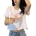 thumbnail image 2 of Camiseta corta con estampado de letras para mujer, Top informal de manga corta con cuello redondo para fiesta, 2 of 8