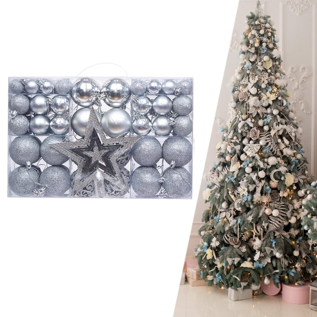 Adornos de Bolas de Navidad BLESIY 101 piezas con estrella superior plata