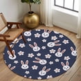 thumbnail image 3 of Rabbit Floral Round Rug 5ft Washable Circle Kitchen Rugs Non Slip Cherry Blossom Japanese Style Navy Blue Large Area Rug Indoor Floor Carpet for Bedroom Living Room Home Office Dining Room Nursery, 3 of 8