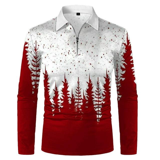 toraway Vêtements d'Automne Men's T Shirts Coton Polyester Men's Automne Haut à Col Rabattu Manches Longues Chemise Imprimée Style Décontracté Mode Deux TTG