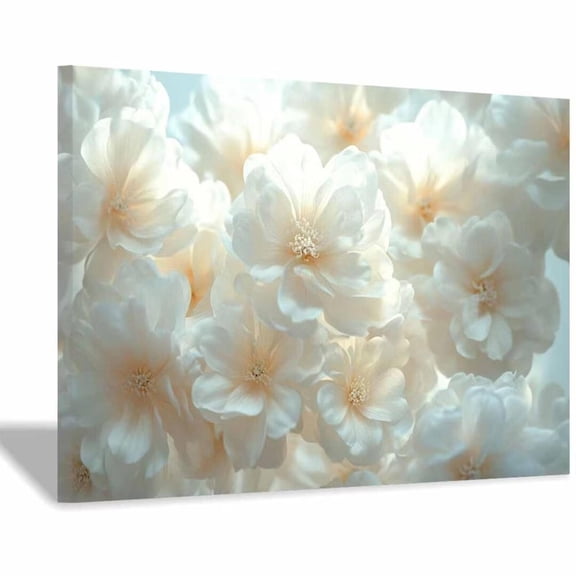 Mudket Framed,Canvas Wall Art,Ready to Hang, Cream White Floral Wall Art, Minimalist Flower Wall Decor, Soft Floral Prints for Bedroom Bathroom Wedding Party Office Decor - 12"L x 8"W