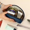 thumbnail image 5 of Half Moon Makeup Bag Small Half Moon Cosmetic Beauty Bag for Purse Cosmetic Organizer Navy Blue Beige, 5 of 8