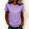 thumbnail image 2 of Ladies T Shirts Women's Stars and Stripes Casual Fashion Printed Crew Neck Short Sleeve Pullover T Shirt Purple M, 2 of 4