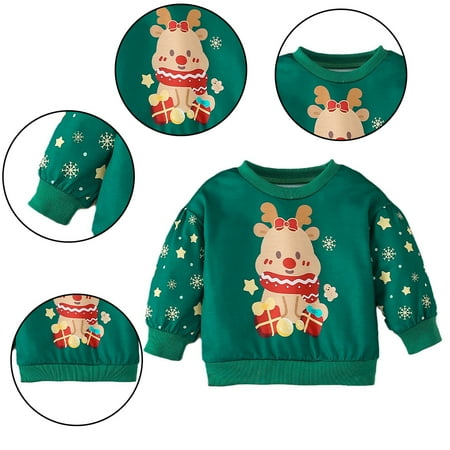 

Godderr Infant Toddler Girls Christmas Elk Sweatshirt Baby Girls Fleece Sweatshirt Outfits Soft Pullover Workout Sweatshirt Clothes for Autumn Winter