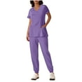 thumbnail image 2 of Roncen Women's Quick-Dry Nursing Uniform Set - Button-Down V-Neck Short Sleeve Top & Elastic Cuff Trousers with Professional Solid Color Scrubs & Comfort Fit, 2 of 6