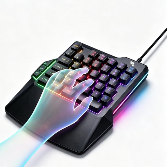 One-Handed Gaming Keyboard, 35-Key Wired Gaming Keypad with Ergonomic Wrist Rest, Mechanical-Feel Keys, Macro Keys & RGB Lighting for PC and Laptop Gaming