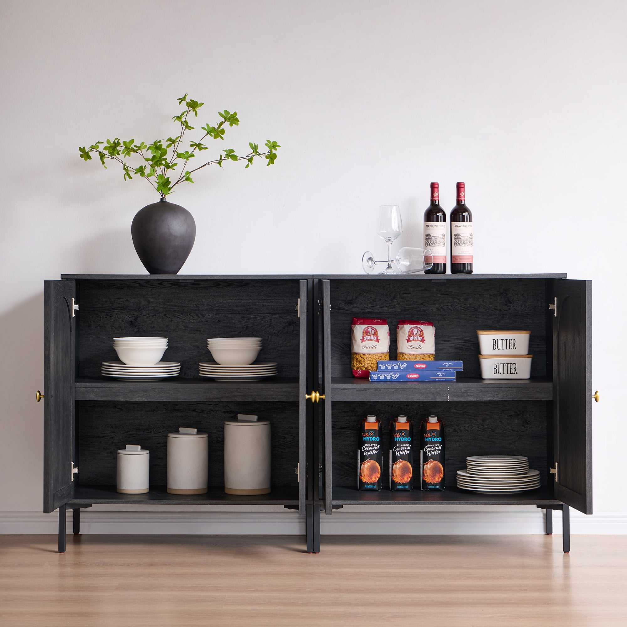 SinCiDo Buffet Cabinet with Storage, 92.63" W Wooden Arched Sideboard Cabinet with/Adjustable Shelf, Fluted Accent Cabinet for Dining Room, Kitchen