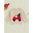 thumbnail image 3 of Baby Toddler Boy Girl Christmas Sweater 0 3 6 9 12 18 24 Months 2T 3T Car Embroidery Crew Neck Long Sleeve Pullover Tops for Fall Winter, 3 of 9