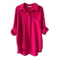 thumbnail image 1 of Fortune 2pcs Women Summer Clothes Solid Color Long Sleeve Pleated Shirt+High Waist Shorts, 1 of 9