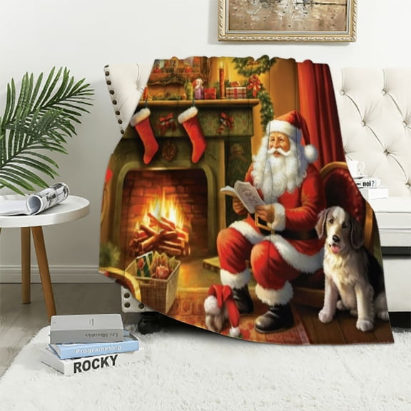 ARISTURING Christmas Blankets and Throws,Holiday Throw Blanket for Couch Sofa & Bed,Christmas Santa Claus Sherpa Throw Blanket,Thick Winter Warm Cozy Flannel Blanket
