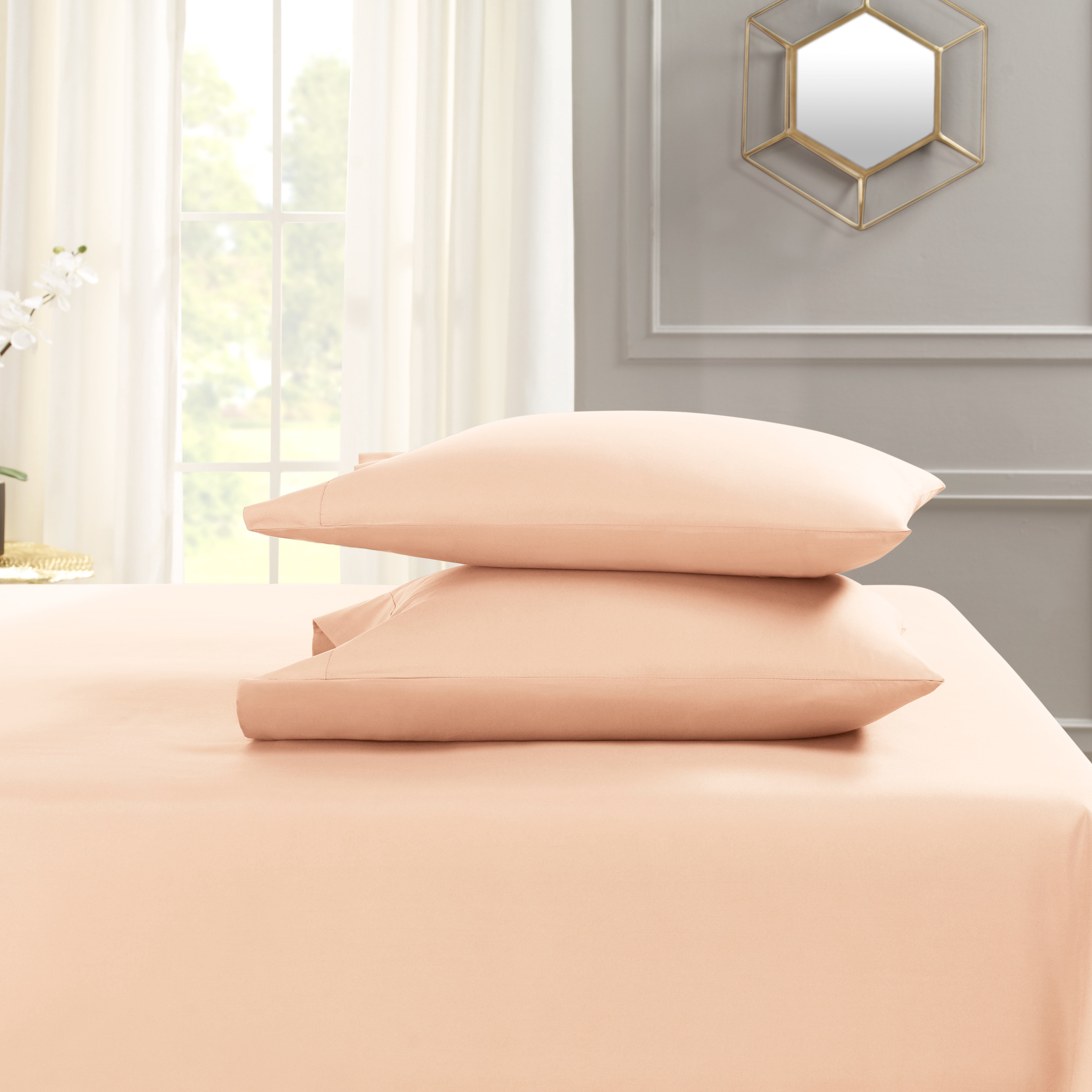 Hearth & Harbor Deep Pocket 5 Piece Solid Bed Sheet Set, 1800 Thread Count Microfiber Sheets, California King, Blush